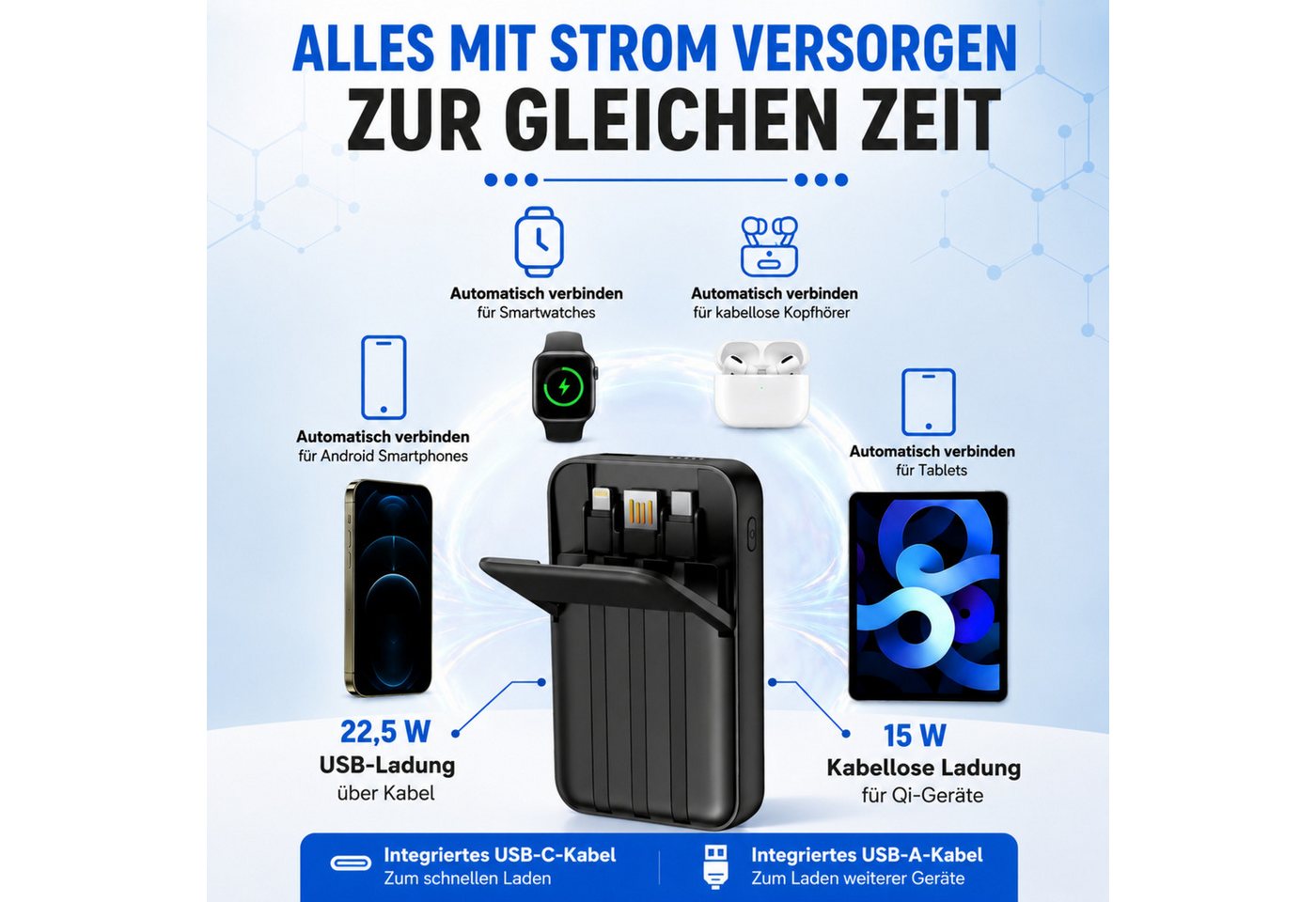 RUHE Wireless Powerbank Magnetisch Magsafe Kompatibel Extern Kabellose Powerbank Magnetische Powerbank Externe PB mit integriertem Kabel 10000 mAh (12 V, 1 St), mit Kabel für iPhone 17 Pro Max/17 Pro/16/15 Pro Max/Pro/14/13/12 Bild 3