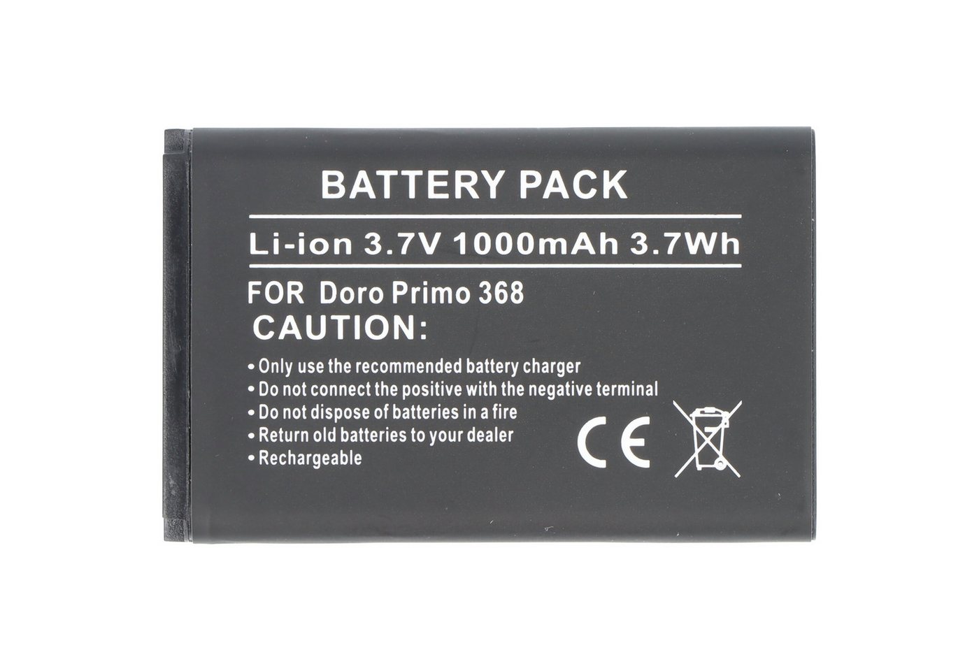 AccuCell Akku passend für Doro Primo 368, Maße 53,1x33,8x5,4mm, Li-ion Doro RC Akku 1000 mAh (3,7 V)