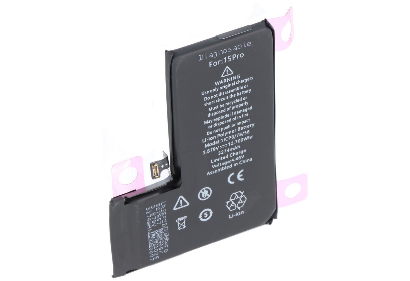 AccuCell Akku passend für Apple iPhone 15 Pro, diagnostizierbar, Li-Polymer, 3 Akku 3274 mAh (3,9 V) Bild 3