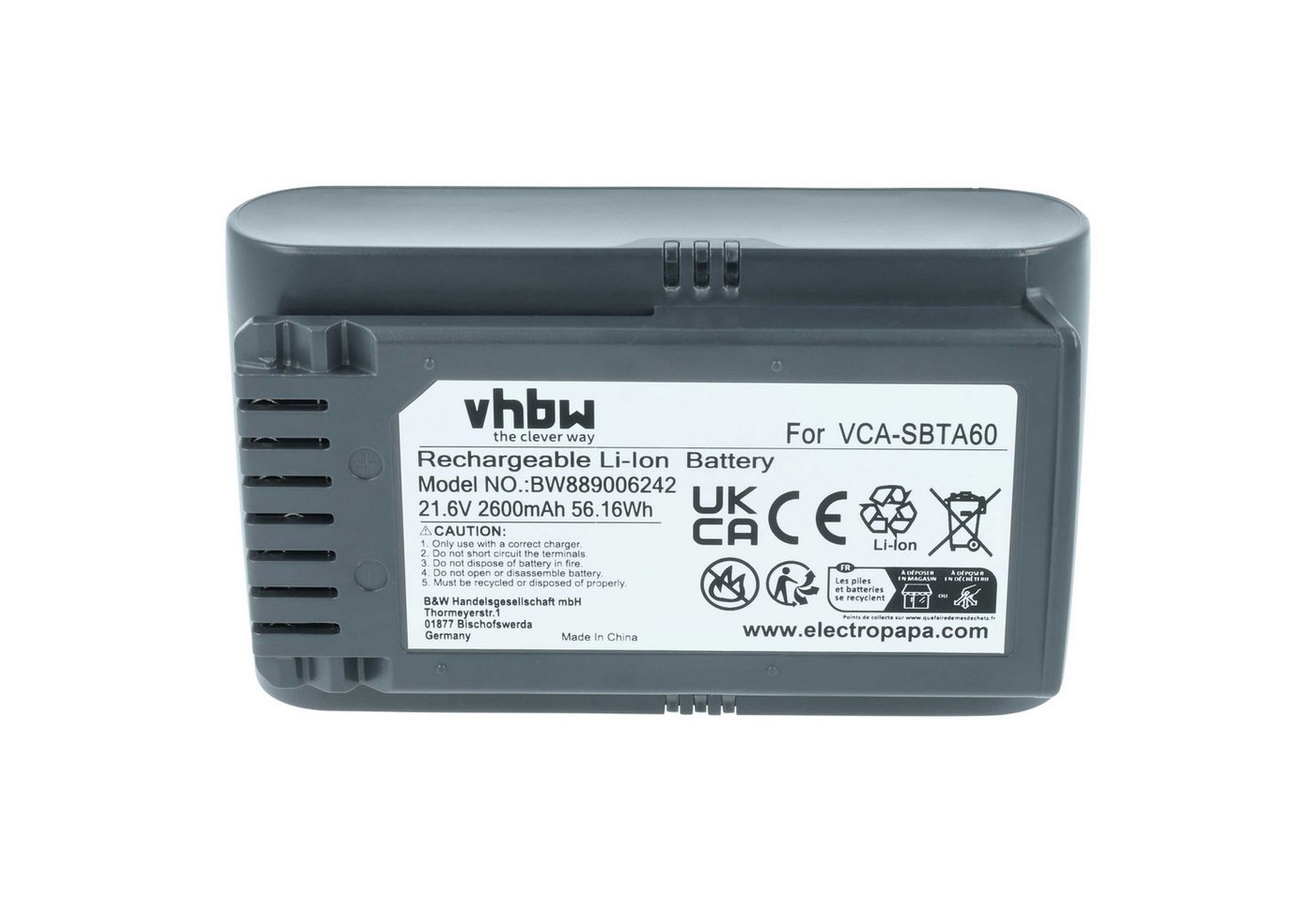 vhbw Akku Ersatz für Samsung 8806092219397, VCA-SBTA60 für Staubsauger / Staubsauger-Akku Akku Li-Ion 2600 mAh (21,6 V, 1 St), Leistungsfähiger Austausch-Akku für Ihren Staubsauger