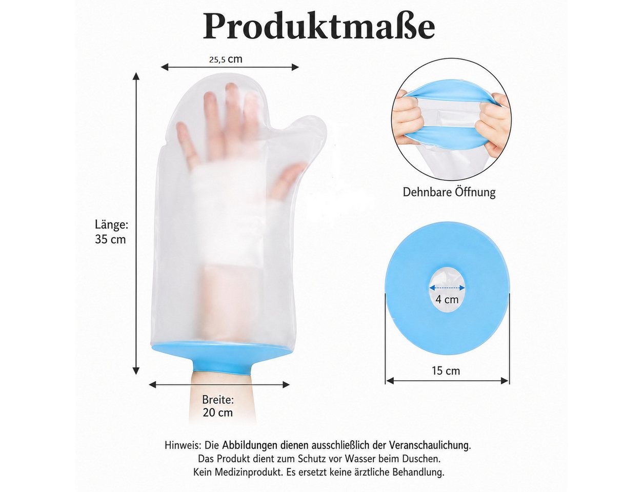 COOL-i ® Protektorenjacke Duschschutz für Arm & Bein, Beine mit Antirutschpads, Wasserdichte Schutzhülle ohne Ring, Wiederverwendbare