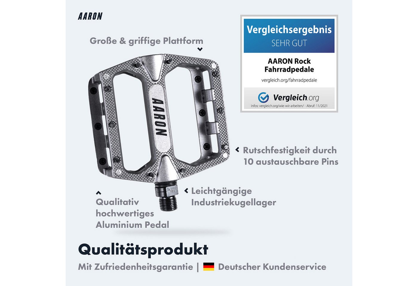AARON Fahrradpedale Rock MTB Pedale Aluminium - Industriekugellager & austauschbare Pins Bild 3