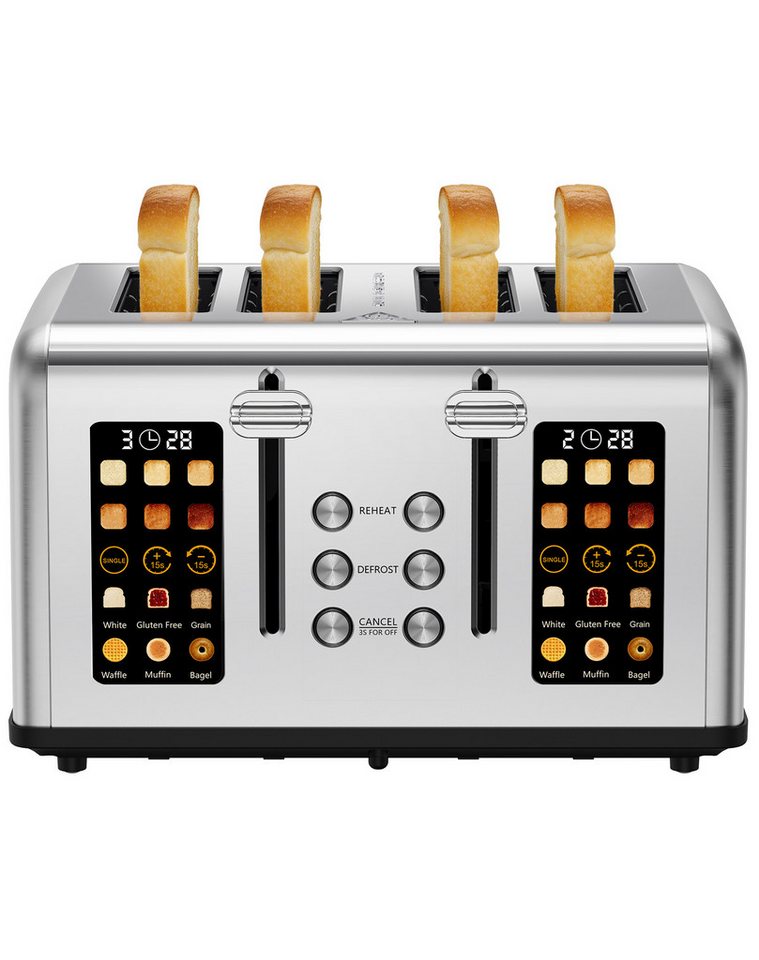 Fofile Toaster 2/4 Scheiben LED Anzeige Abbruch-, Auftau- & Aufwärmfunktion, 4 kurze Schlitze, für 4 Scheiben, 1760 W, 1760W, 6 Bräunungsstufen & Brotsorten, Langschlitztoaster Bild 5
