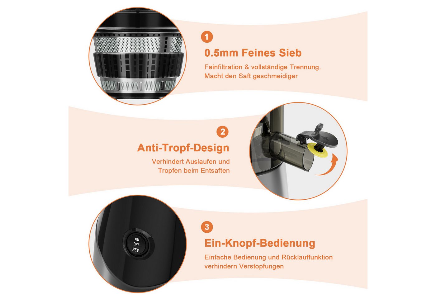 HOMELUX Slow Juicer Entsafter 140MM Öffnung für Ganze Gemüse Früchte mit 2 Tassen, Bürste, 150 W, BPA-Frei, Hohe Saftausbeute, Erhalt der Nährstoffe