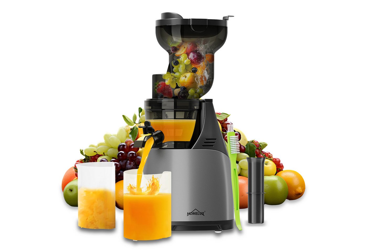 HOMELUX Slow Juicer Entsafter 140MM Öffnung für Ganze Gemüse Früchte mit 2 Tassen, Bürste, 150 W, BPA-Frei, Hohe Saftausbeute, Erhalt der Nährstoffe Bild 5