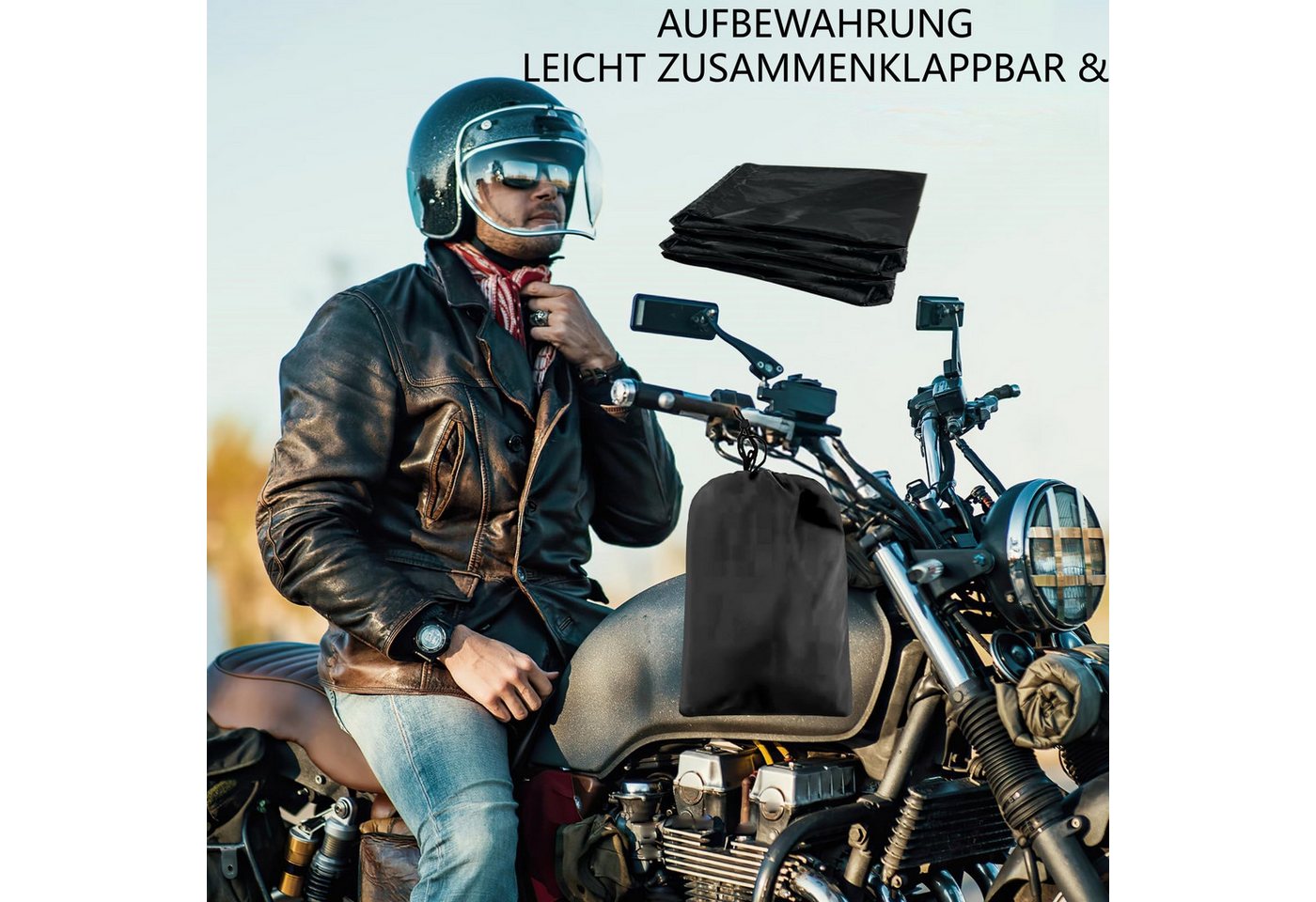 FOUORTUNATE-BEE Autosonnenschutz Motorrad Abdeckung wasserdicht UV Schutz Outdoor Plane Universal, Motorrad Roller Abdeckplane Winter Regen Staub Schutz Garage Bild 4