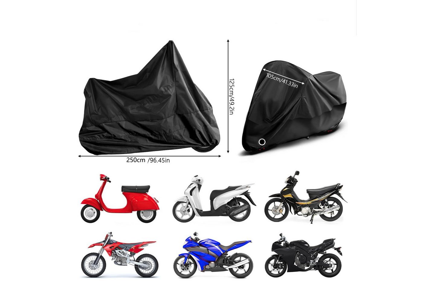 FOUORTUNATE-BEE Autosonnenschutz Motorrad Abdeckung wasserdicht UV Schutz Outdoor Plane Universal, Motorrad Roller Abdeckplane Winter Regen Staub Schutz Garage Bild 5