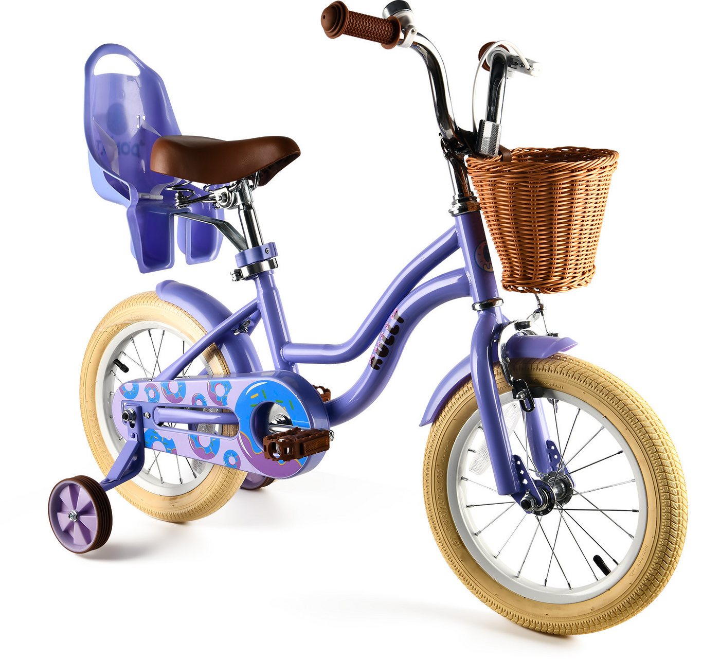 Vankel Kinderfahrrad 12–16 Zoll, Korb, Puppensitz & Stützräder, 1 Gang, für ca. 2–3 Jahre, 81–97 cm