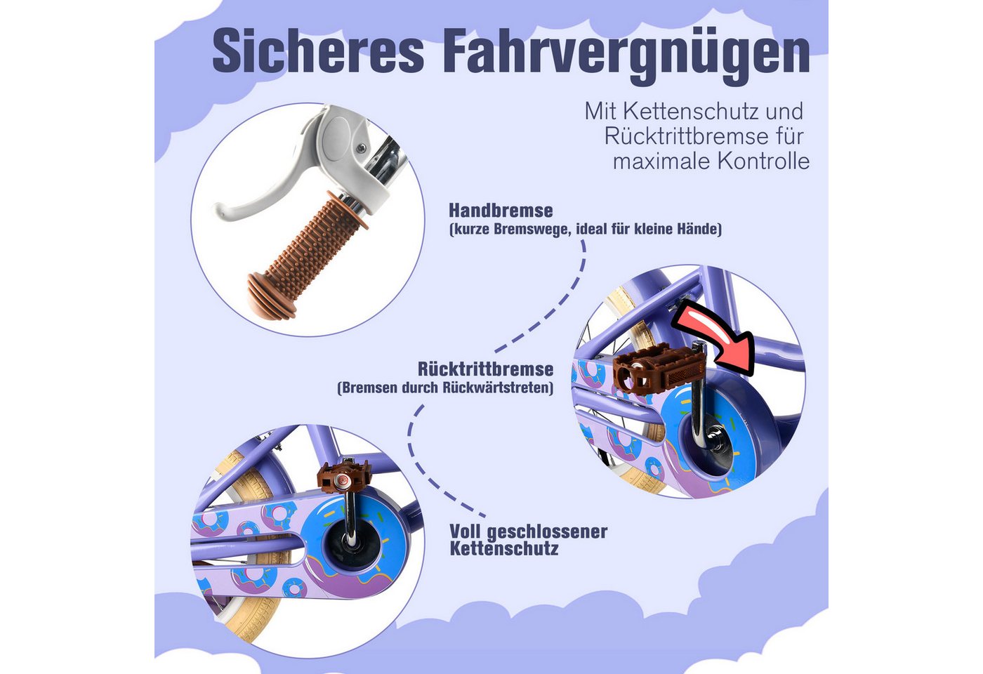 Vankel Kinderfahrrad 12–16 Zoll, Korb, Puppensitz & Stützräder, 1 Gang, für ca. 2–3 Jahre, 81–97 cm Bild 3