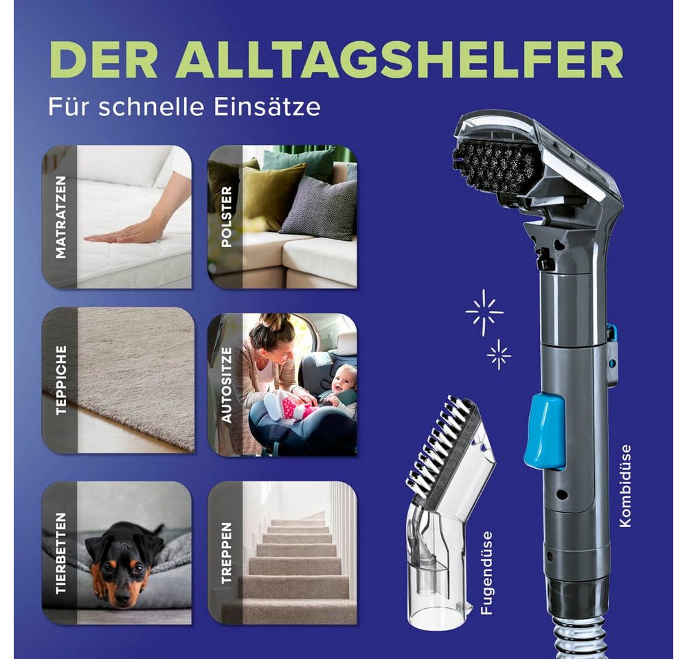 Lichterblitz Teppichreinigungsgerät Waschsauger & Polsterreiniger Gerät Kompakt – saugt, bürstet, sprüht, 400 W, Nass Trockensauger Teppichreiniger entfernt Flüssigkeiten & Flecken Bild 2