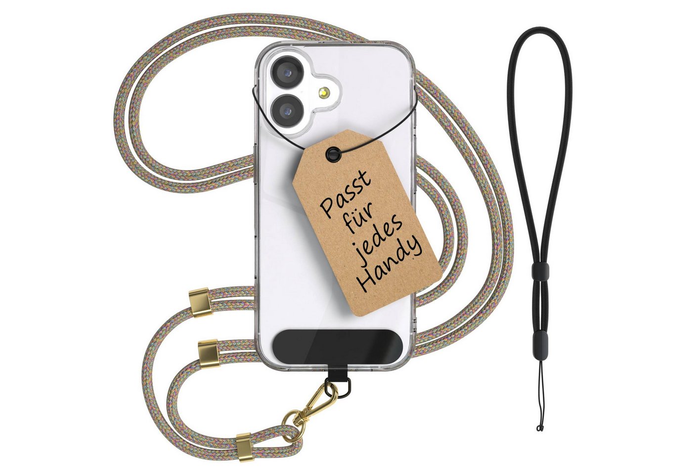 EAZY CASE Handykette Universal Handykette für alle Modelle zum Umhängen, Universales Handyband mit Carabiner wechselbare Kordel Bunt Clips Gold