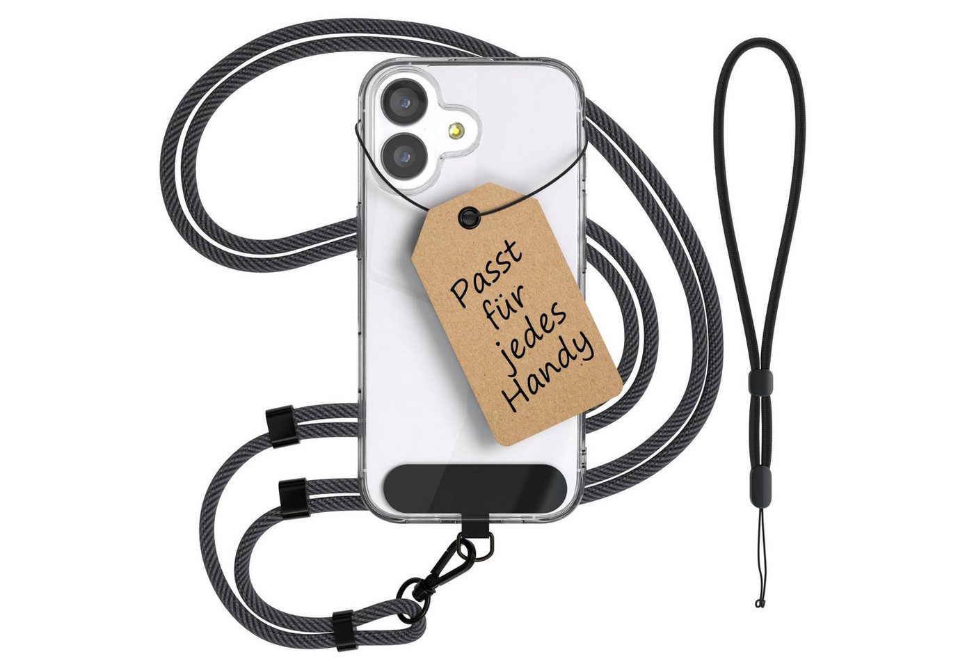 EAZY CASE Handykette Universal Handykette für alle Modelle zum Umhängen, Universal Handykette mit abnehmbaren Band mit Karabiner Grau Bild 5