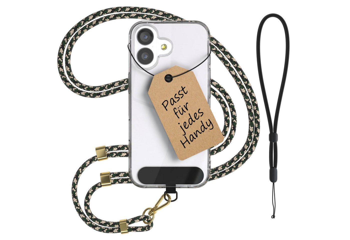 EAZY CASE Handykette Universal Handykette für alle Modelle zum Umhängen, Handykordel für Handytasche Halsband für Smartphone Etui Grün Beige Bild 2