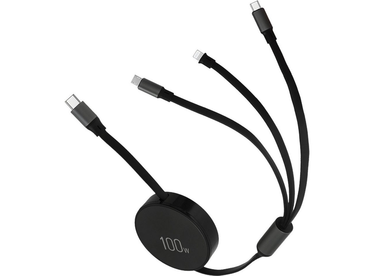 shop'n smile ideoon 3in1 Roll-Ladekabel: 100W Power für Android & iPhone Lightningkabel, USB-C, 1m ausziehbar, extrem robust & ohne Kabelsalat - USB-C Bild 2