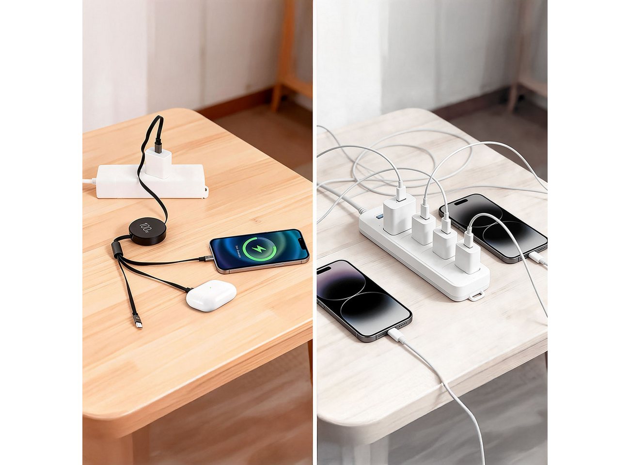shop'n smile ideoon 3in1 Roll-Ladekabel: 100W Power für Android & iPhone Lightningkabel, USB-C, 1m ausziehbar, extrem robust & ohne Kabelsalat - USB-C Bild 3