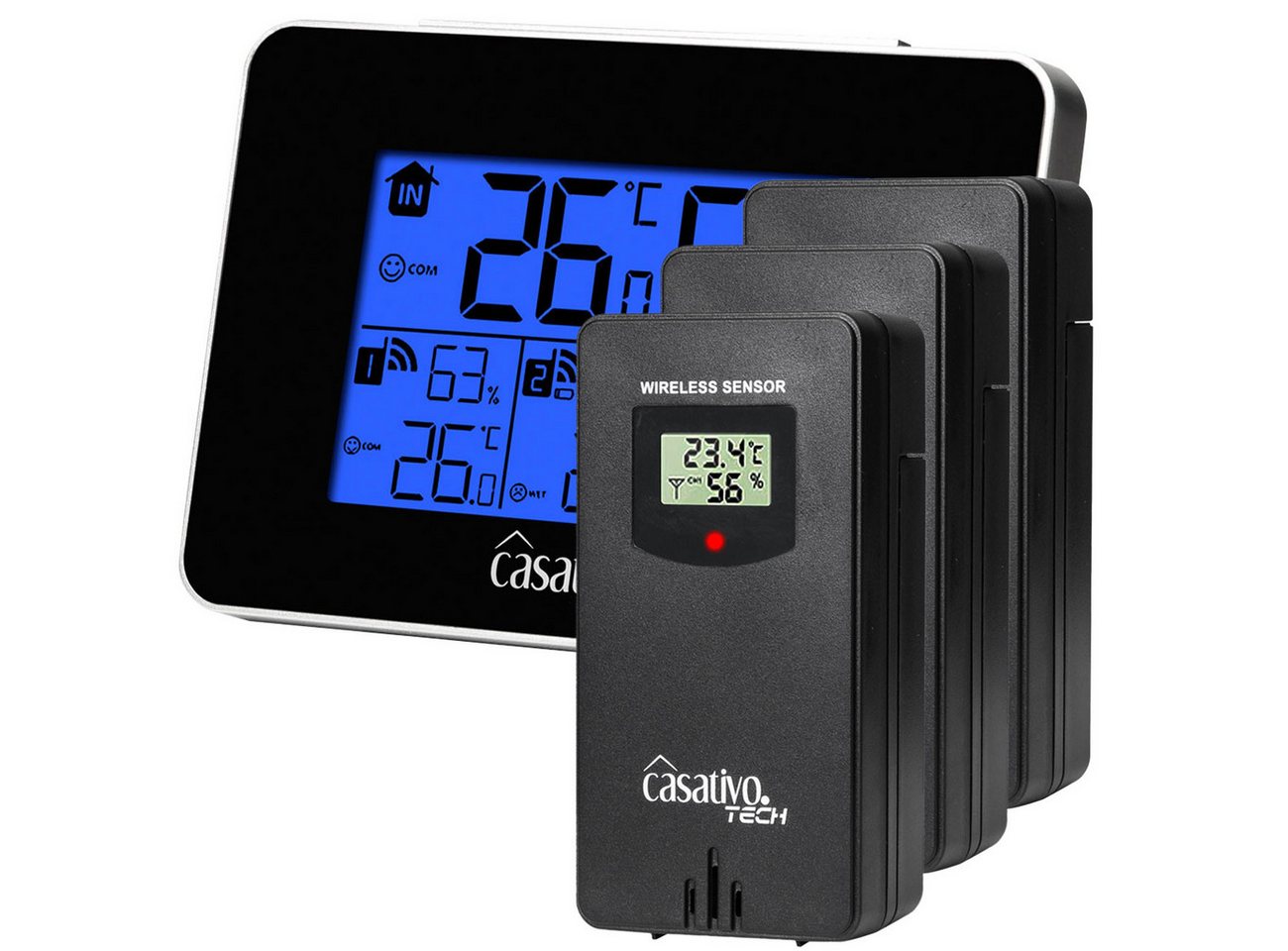 Casativo Wetterstation 3 Funksensoren LCD Display Wettertrend Reichweite 60m Funkwetterstation (Temperatur, Hygrometer, Wettertrends & Heiz-/Lüftungstipps) Bild 5