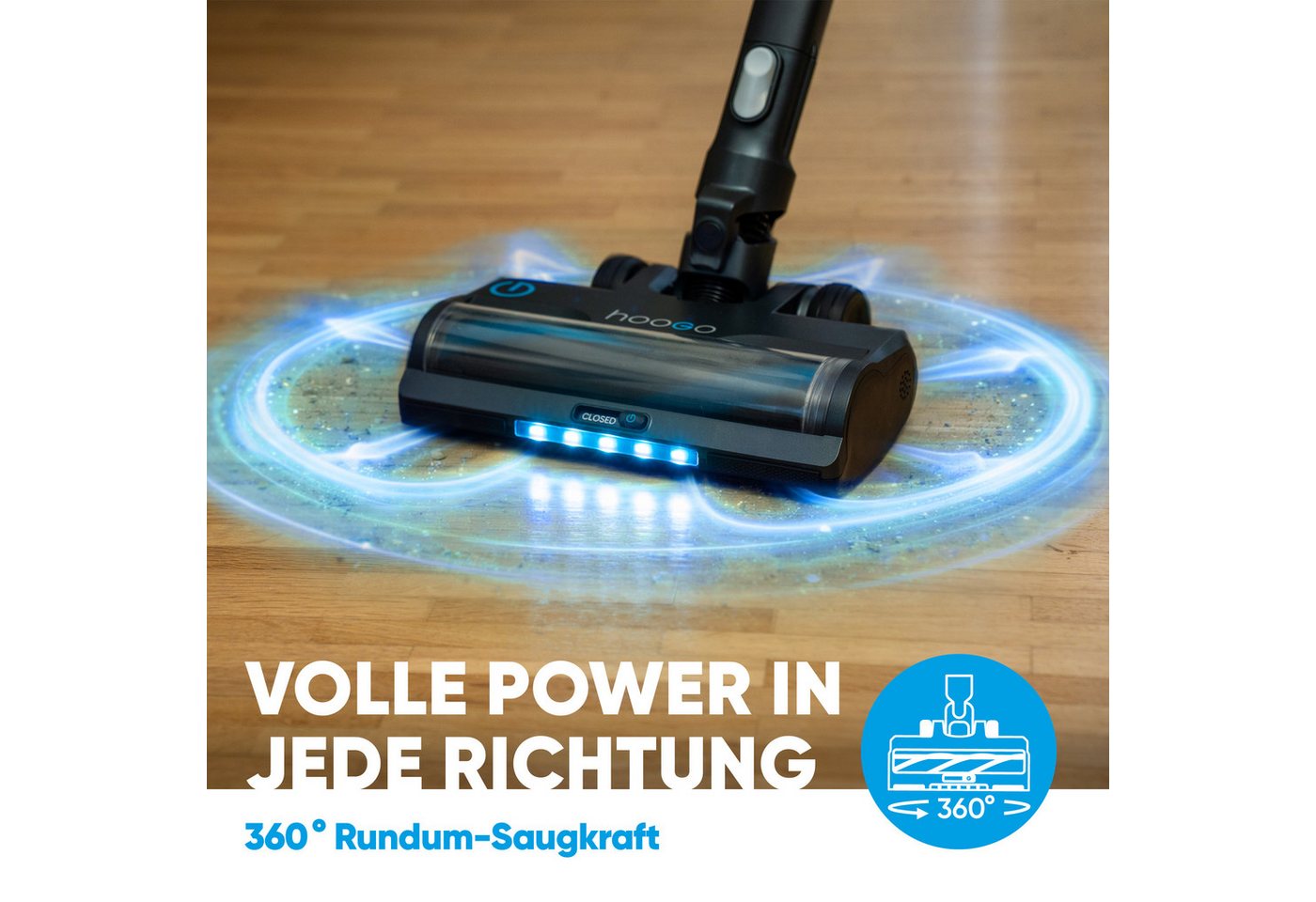 hoogo Akku-Hand-und Stielstaubsauger SC701, 450 W, beutellos, Deutsche Qualität, 60min Laufzeit, 360° Saugen, Allergiker, Tierhaare Bild 3