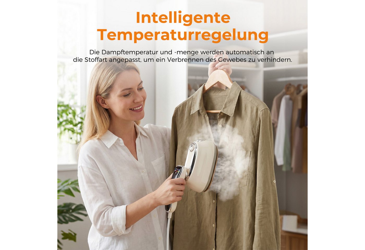 AKKEE Dampfbügeleisen 2-IN-1 Dampfglätter, Handheld Steamer tragbares 5 Temperaturstufen, 1300 W, Intelligente Temperaturregelung