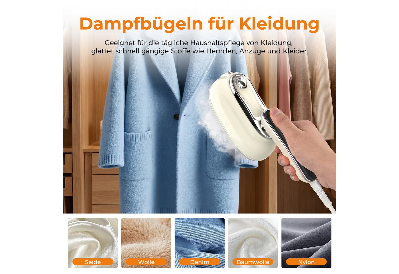 AKKEE Dampfbügeleisen 2-IN-1 Dampfglätter, Handheld Steamer tragbares 5 Temperaturstufen, 1300 W, Intelligente Temperaturregelung Bild 2