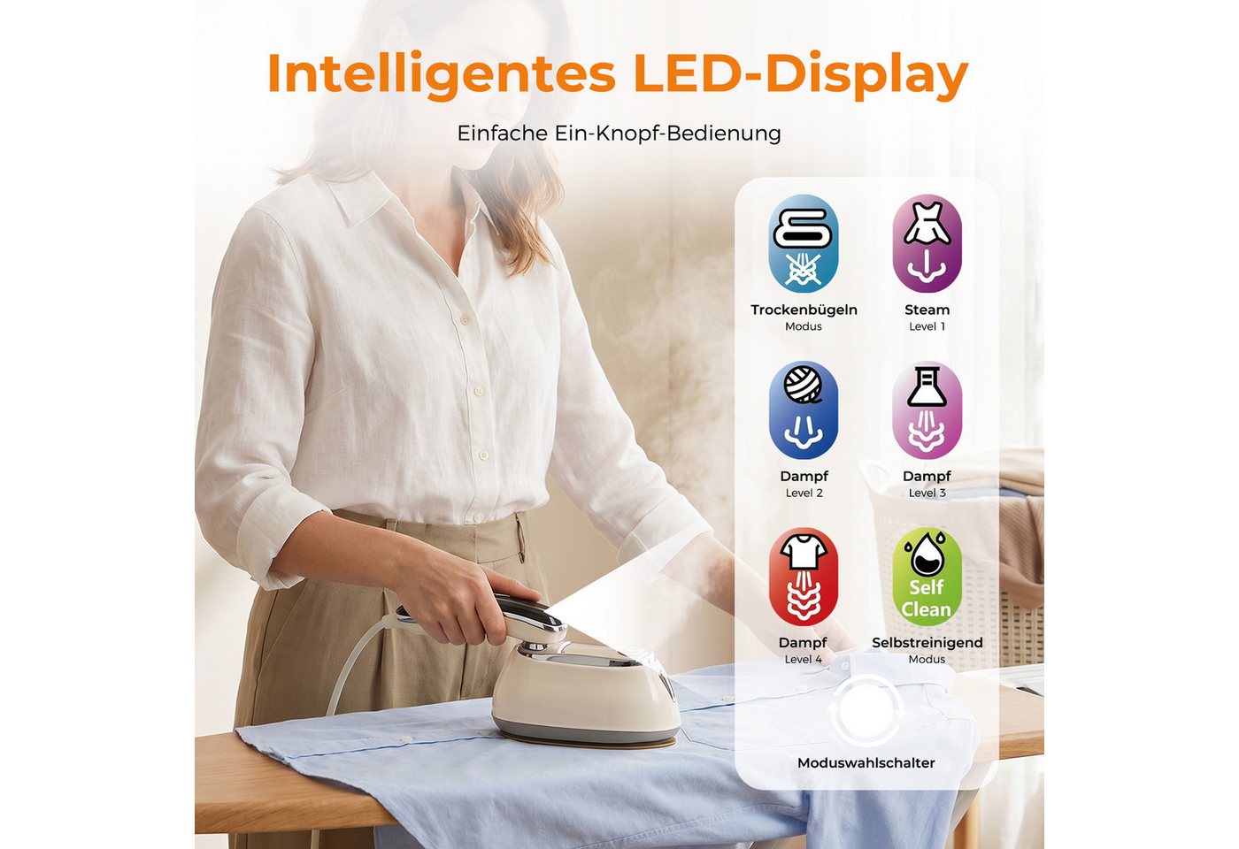 AKKEE Dampfbügeleisen 2-IN-1 Dampfglätter, Handheld Steamer tragbares 5 Temperaturstufen, 1300 W, Intelligente Temperaturregelung Bild 3