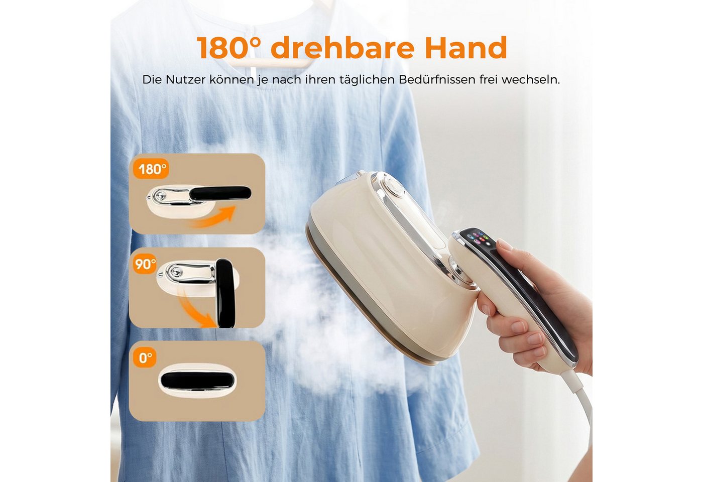 AKKEE Dampfbügeleisen 2-IN-1 Dampfglätter, Handheld Steamer tragbares 5 Temperaturstufen, 1300 W, Intelligente Temperaturregelung Bild 5