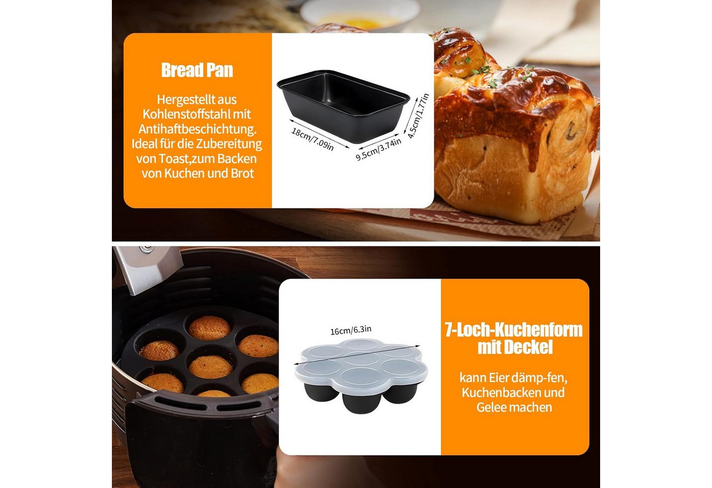 BlingBin Küchenmaschinen Zubehör-Set Heißluftfritteuse Zubehör für Ninja AF400EUAF300EU Foodi Max Dual Zone, Zubehör für AF400EU AF300EU, 7,6–9,5 L, Silikonform, Grillrost & Backform zur Kocherweiterung Bild 5
