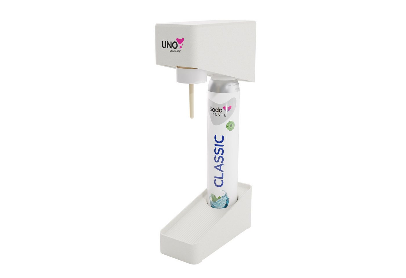 SodaTASTE Wassersprudler SodaTASTE UNO Wassersprudler Set inkl. Flasche & CO2-Zylinder, (Wassersprudler, CO₂-Zylinder, 1-Liter-Wasserflasche, Abtropfhalterung), Kompatibel mit Standard-Drehgewinde Bild 2