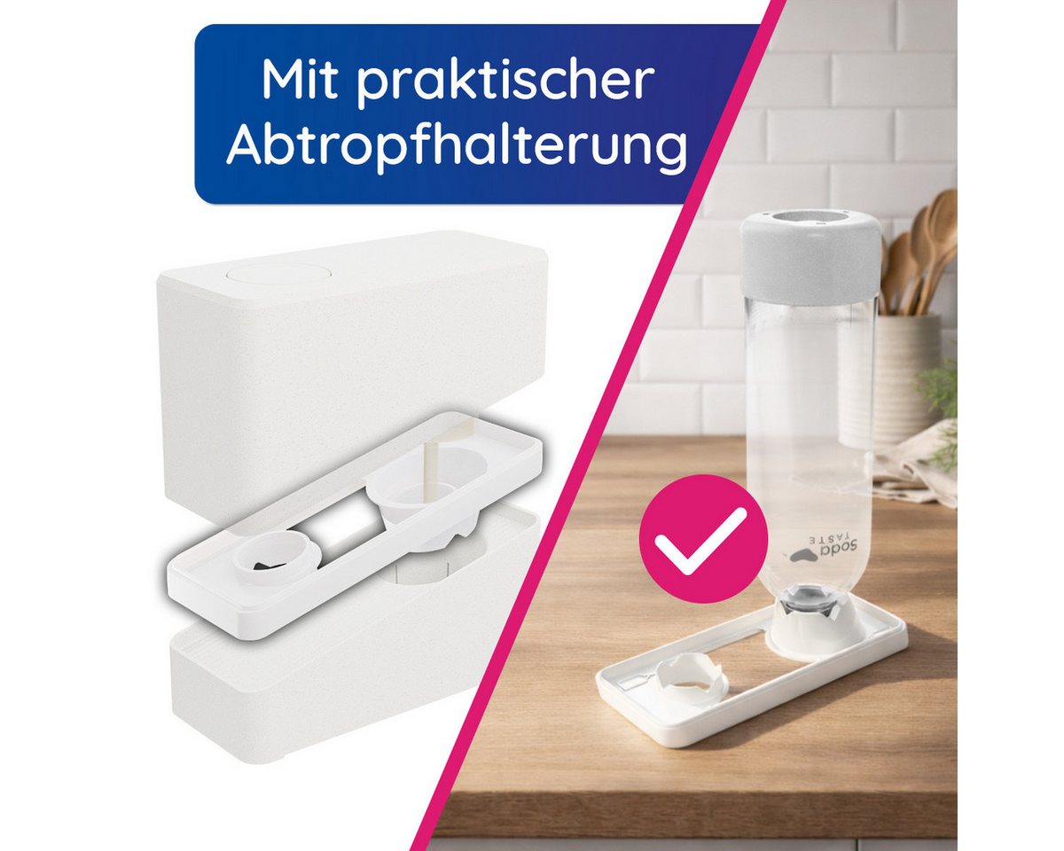 SodaTASTE Wassersprudler SodaTASTE UNO Wassersprudler Set inkl. Flasche & CO2-Zylinder, (Wassersprudler, CO₂-Zylinder, 1-Liter-Wasserflasche, Abtropfhalterung), Kompatibel mit Standard-Drehgewinde Bild 3
