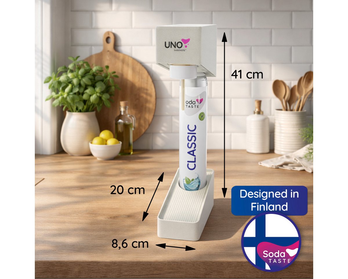 SodaTASTE Wassersprudler SodaTASTE UNO Wassersprudler Set inkl. Flasche & CO2-Zylinder, (Wassersprudler, CO₂-Zylinder, 1-Liter-Wasserflasche, Abtropfhalterung), Kompatibel mit Standard-Drehgewinde Bild 5