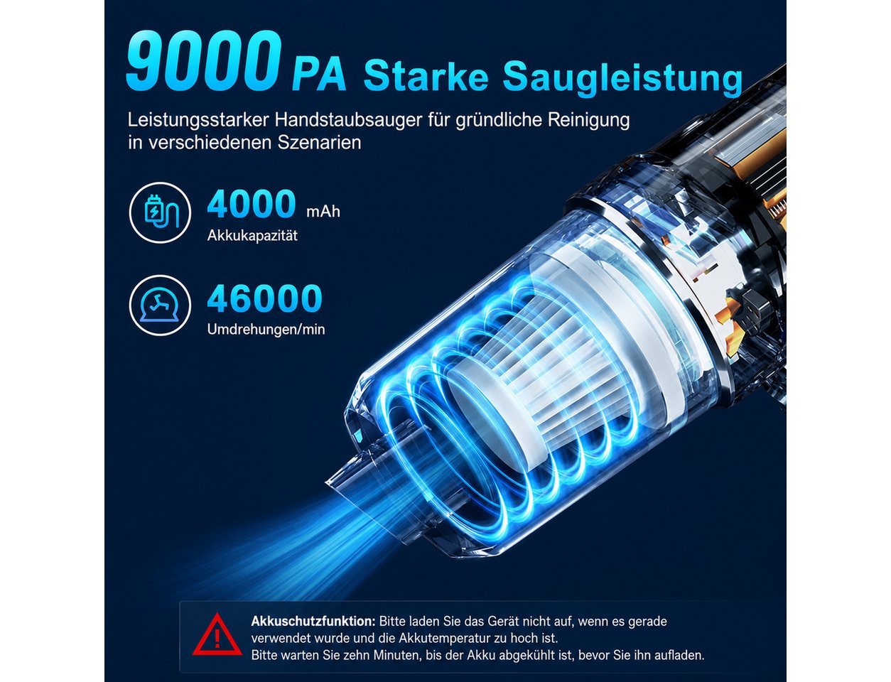 Alpha Electronics Handstaubsauger 3in1 Akku Staubsauger mit Beleuchtung, 120 W, mit Beutel, 5 Aufsätze + Ladekabel, Saug- & Ausblasfunktion
