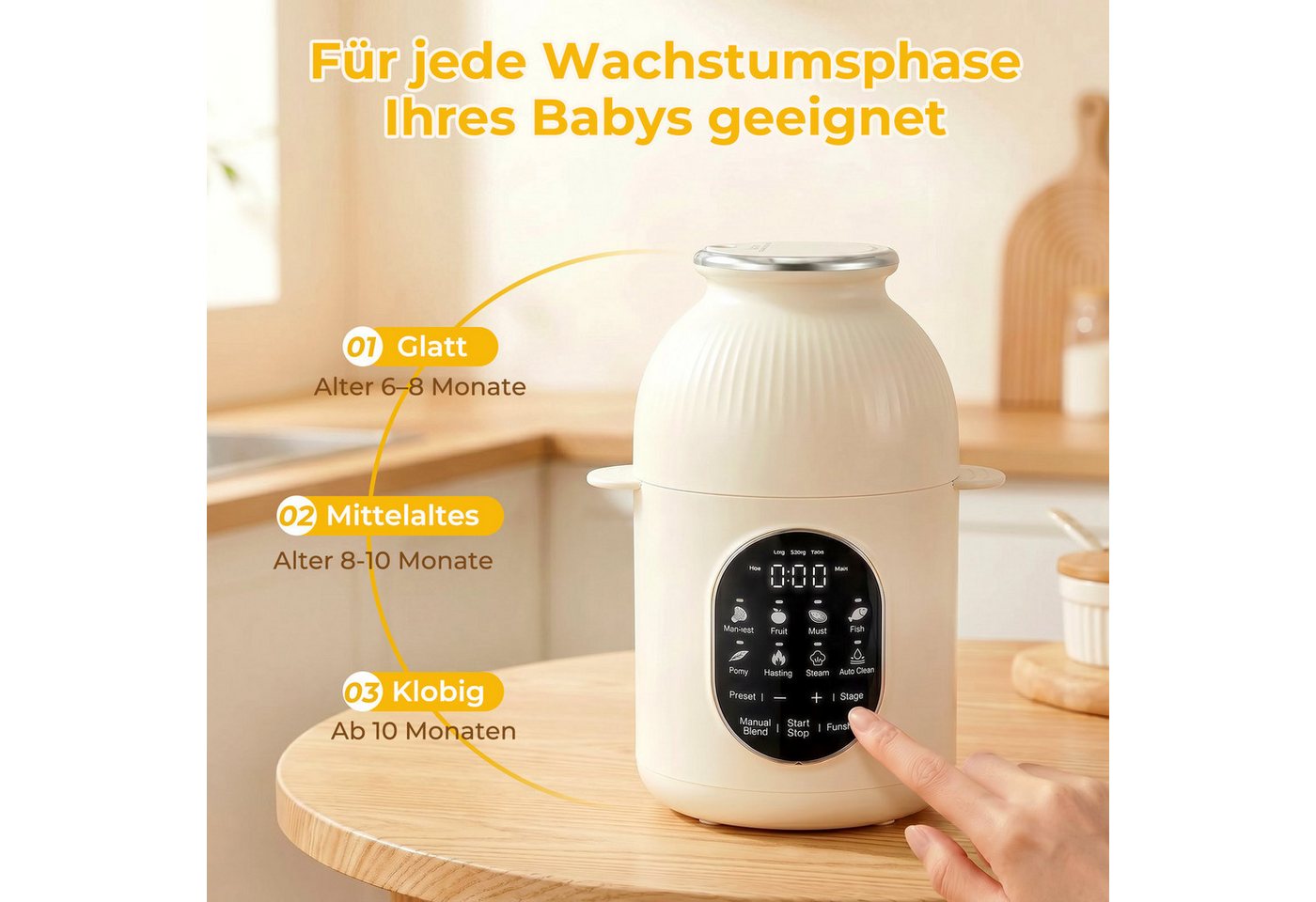 FOHERE Babynahrungszubereiter Automatischer Zerkleinerer, Dampfgarer und Mixer, aus Edelstahl, weiß