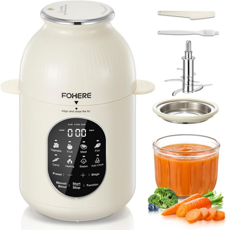 FOHERE Babynahrungszubereiter Automatischer Zerkleinerer, Dampfgarer und Mixer, aus Edelstahl, weiß Bild 3