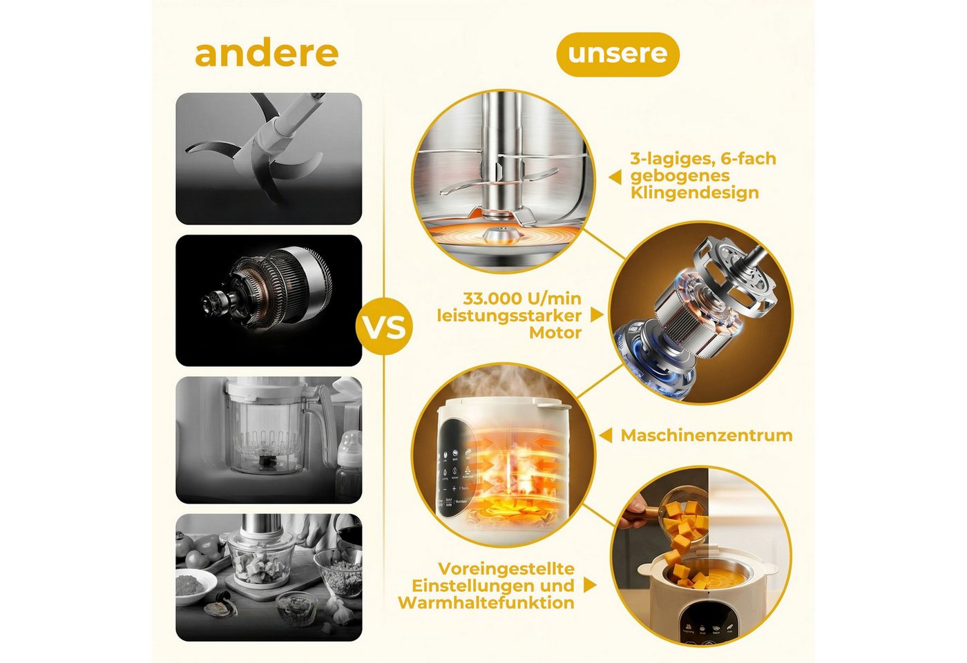 FOHERE Babynahrungszubereiter Automatischer Zerkleinerer, Dampfgarer und Mixer, aus Edelstahl, weiß Bild 4