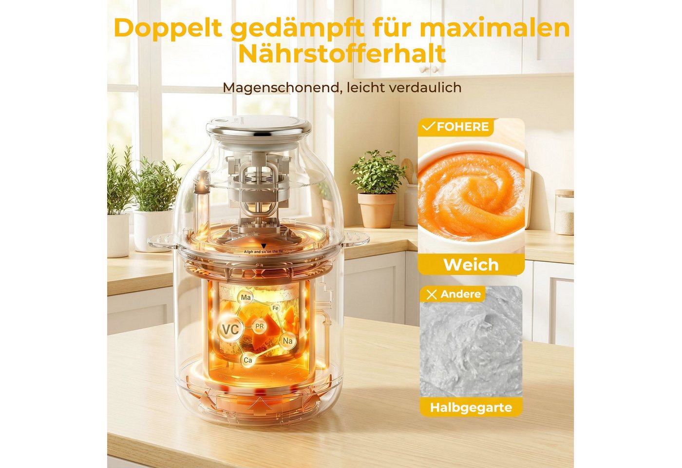 FOHERE Babynahrungszubereiter Automatischer Zerkleinerer, Dampfgarer und Mixer, aus Edelstahl, weiß Bild 5
