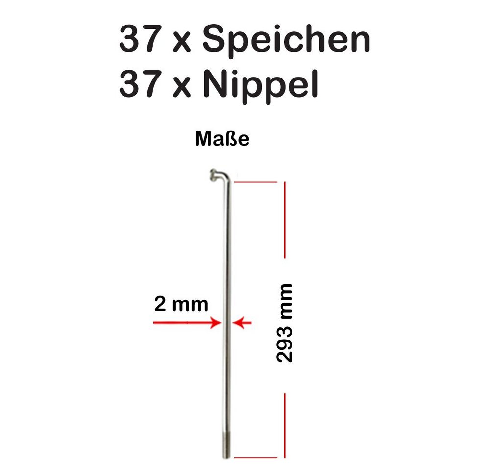 Büchel Fahrrad-Laufrad 37 Stück Speichen 293mm Spokes silber NIROSTA 2mm