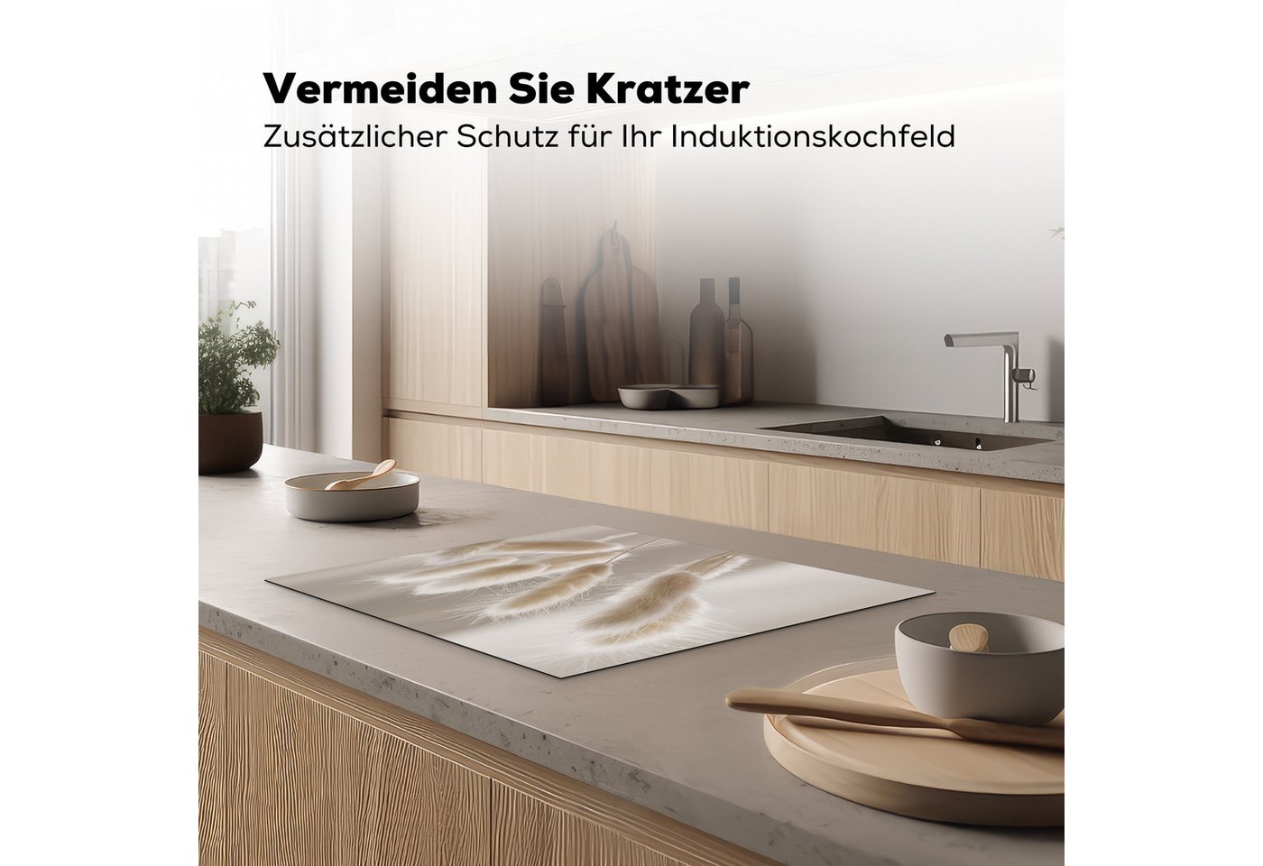 MuchoWow Herd-Abdeckplatte Pampasgras - Fahne - Weiß, Vinyl, (1 tlg), Abdeckung Induktionskochfeld Schutzmatte, Küche Deko, 65x52 cm