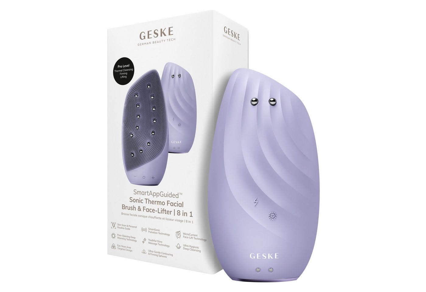 GESKE German Beauty Tech Elektrische Gesichtsreinigungsbürste SmartAppGuided™ Sonic Thermo Facial Brush & Face-Lifter 8 in 1, Packung (Gerät & USB-Ladekabel), 2-tlg., Gerät inkl. kostenloser APP (SmartAppGuided Device), Mit der GESKE App erhältst Du deine personalisierte Hautpflegeroutine. Bild 4