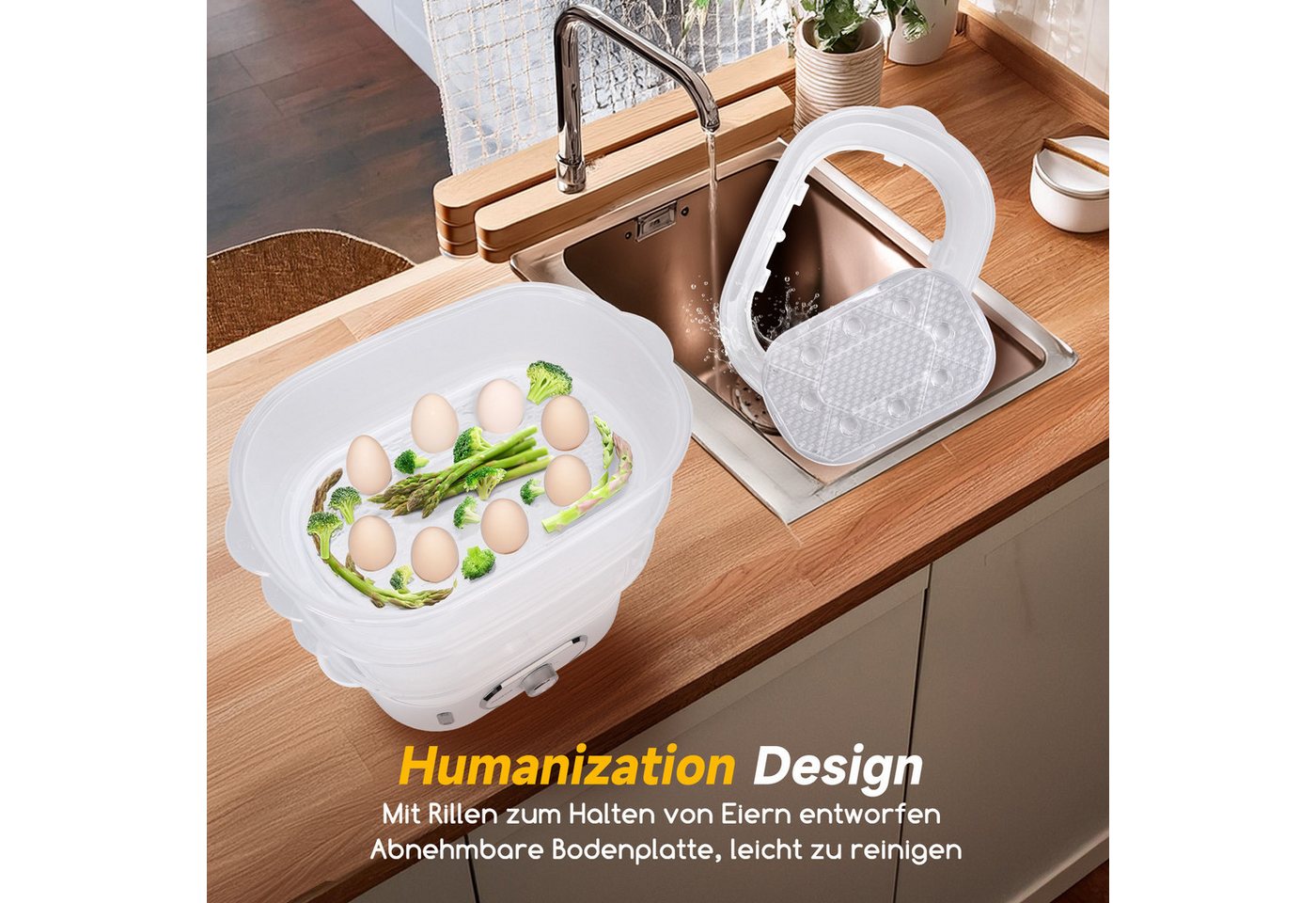 Aigostar Dampfgarer Fitfoodie mit Timer 9L/12L, 800W/900W, 3-Etagen Stapelkörbe, BPA frei, 800,00 W, Überhitzungsschutz, Intelligenz, Leicht zu reinigen Bild 4