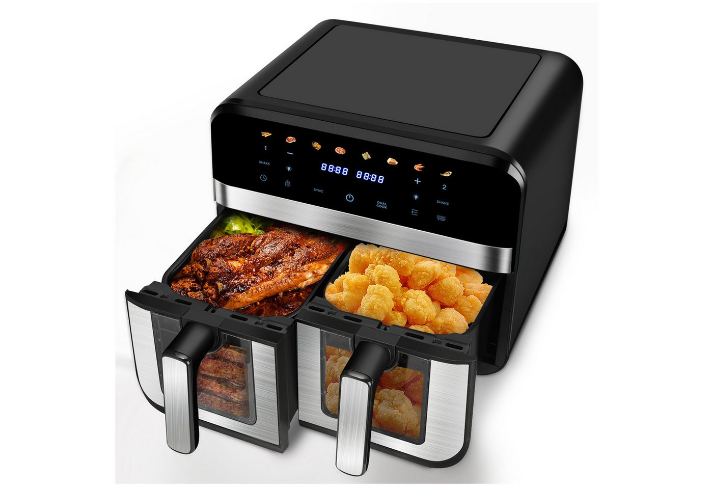 oyajia Heißluftfritteuse 9L Heißluftfritteuse RA930DSV XXL, 2 separat gesteuerte Garkammern, 2800,00 W, Touch Display, Sichtfenster, 8 Automatikprogramme/je 4,5 l pro Korb Bild 2