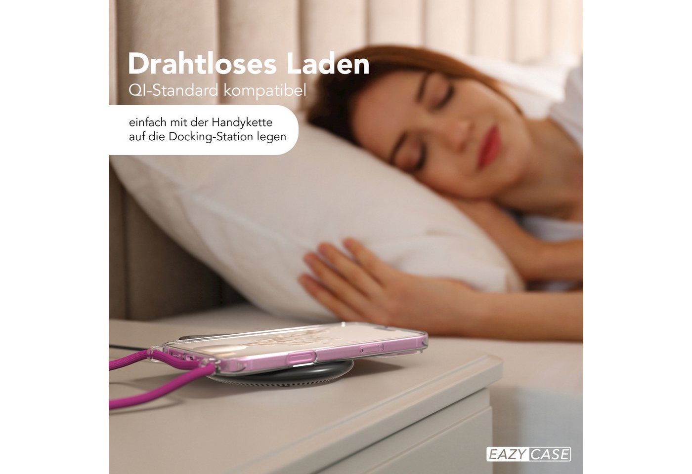 EAZY CASE Handykette mit Magsafe Hülle für Apple iPhone 16 Plus 6,7 Zoll, Slimcover Festival Hülle Band Handyketten induktive Umhängehülle Pink Bild 4
