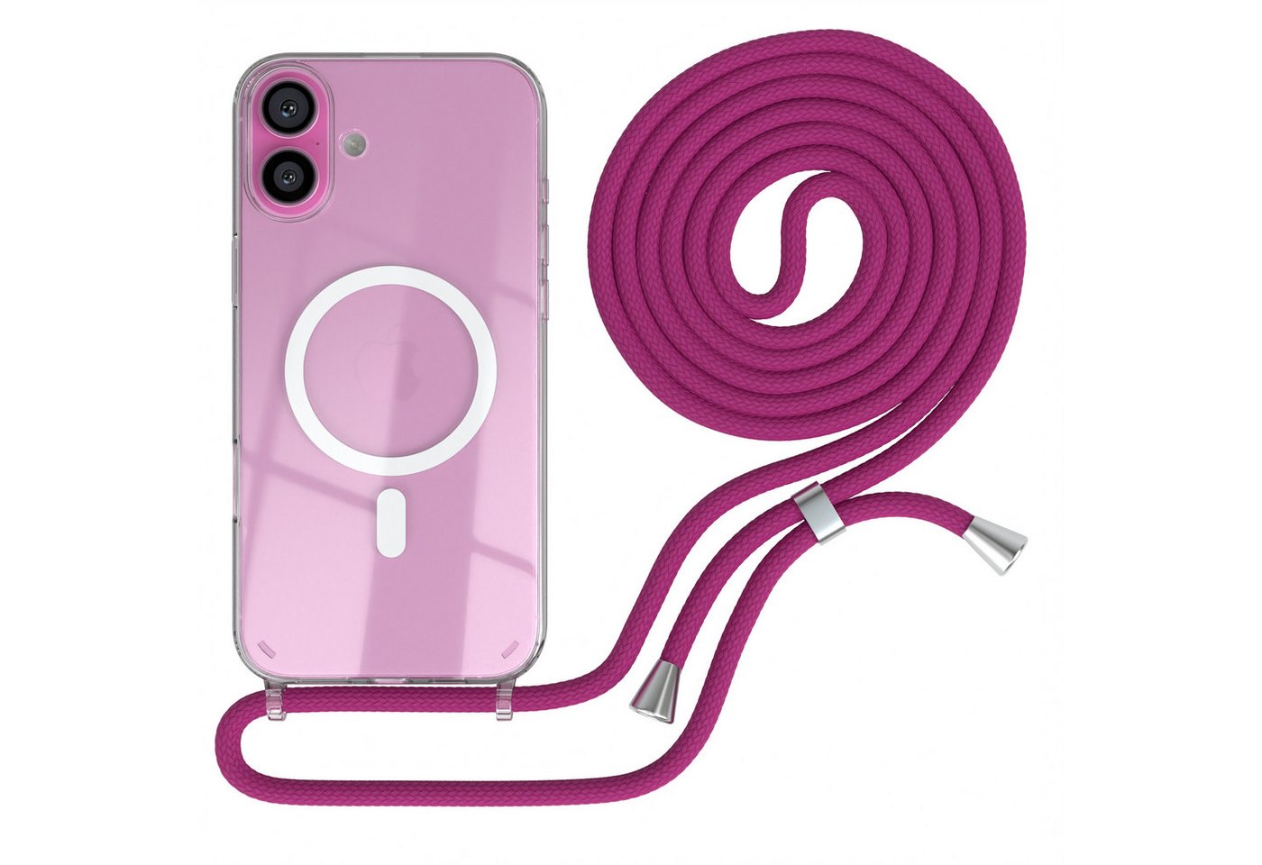 EAZY CASE Handykette mit Magsafe Hülle für Apple iPhone 16 Plus 6,7 Zoll, Slimcover Festival Hülle Band Handyketten induktive Umhängehülle Pink Bild 5