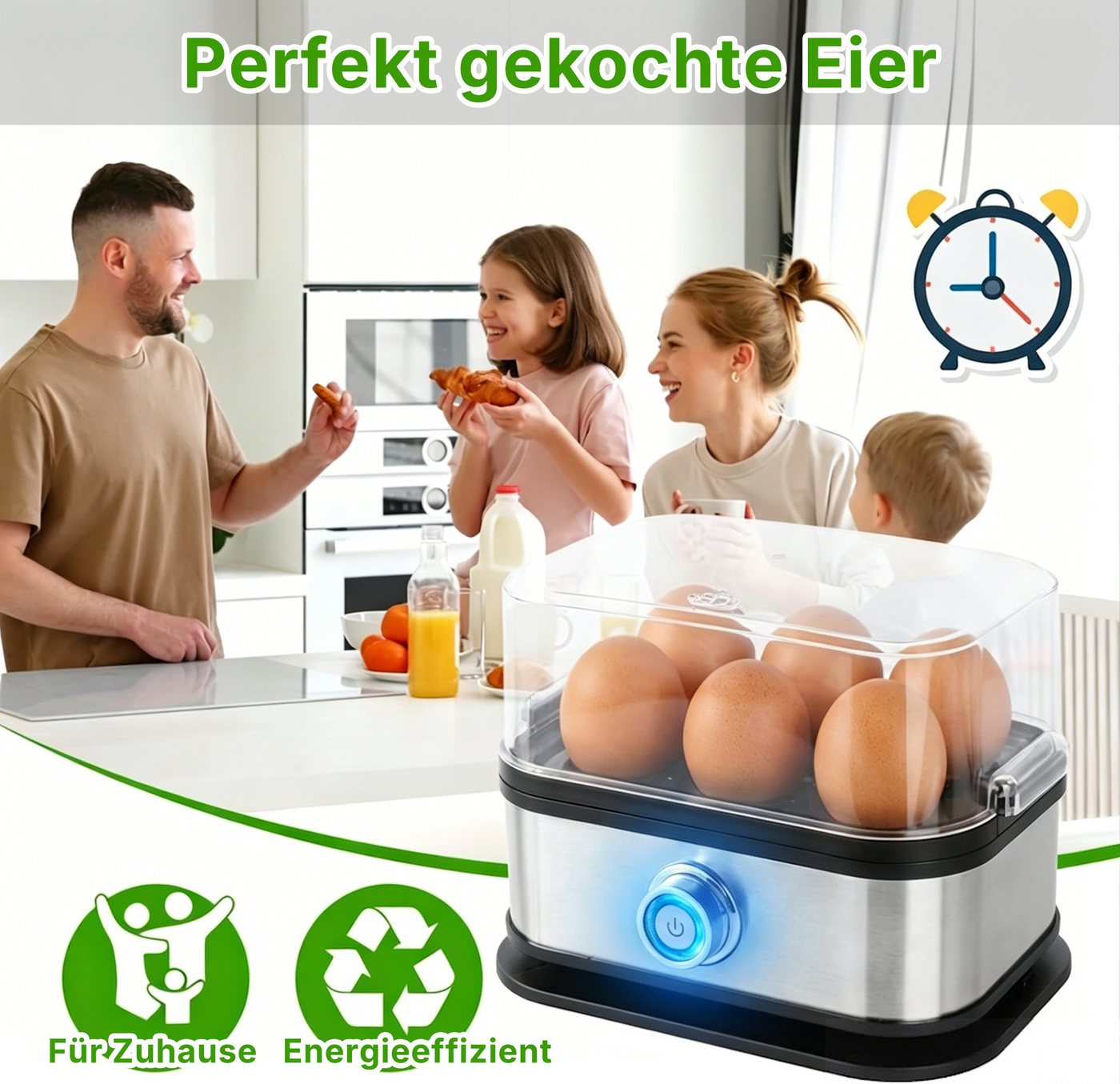 ibettertec Eierkocher für 6 Eier, Dampfgarer, für Frühstückseier von weich bis hart, Anzahl Eier: 6 St., 200 W, BPA-frei, mit Überhitzungsschutz, spülmaschinengeeignet Bild 5