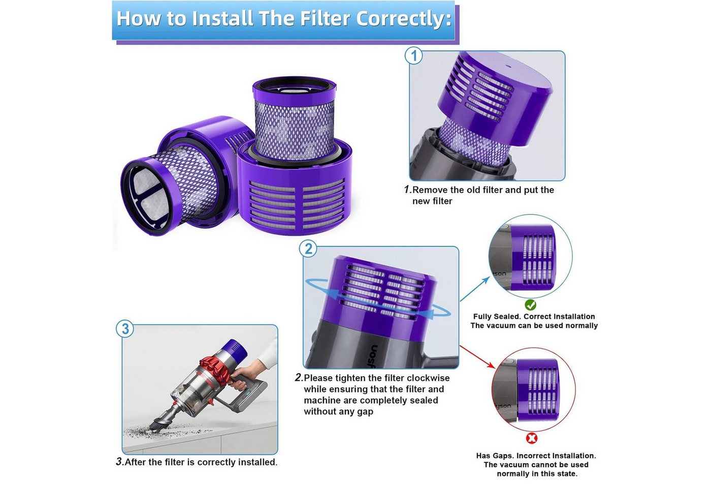 CoolGadget HEPA-Filter 2x Ersatzfilter für Dyson V10, Zubehör für Für Dyson, Premium Hepa Ersatz Filter aus dem Zubehör 100% passgenau