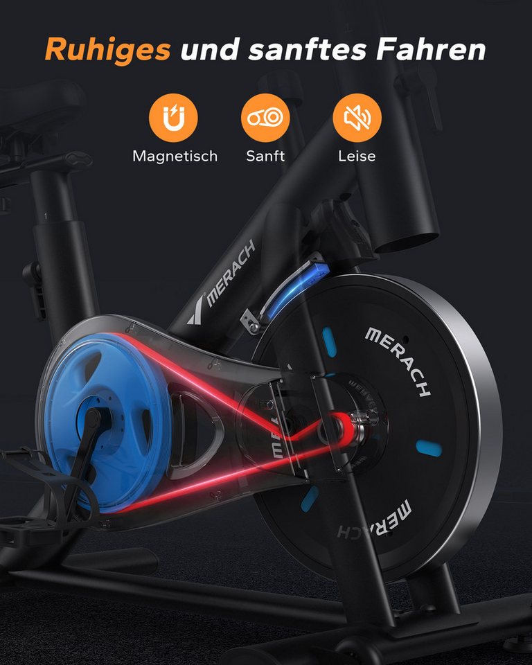 MERACH Heimtrainer mit verstellbarem Widerstand, leise mit LED-Monitor (Leises Bremsbelag/Hometrainer Fahrrad, 1-tlg., mit Verbessertem LCD-Monitor, Hantelrack, Tablet-Halter), Verstellbare Sitz, Eigener App, 136KG Belastbar Bild 2