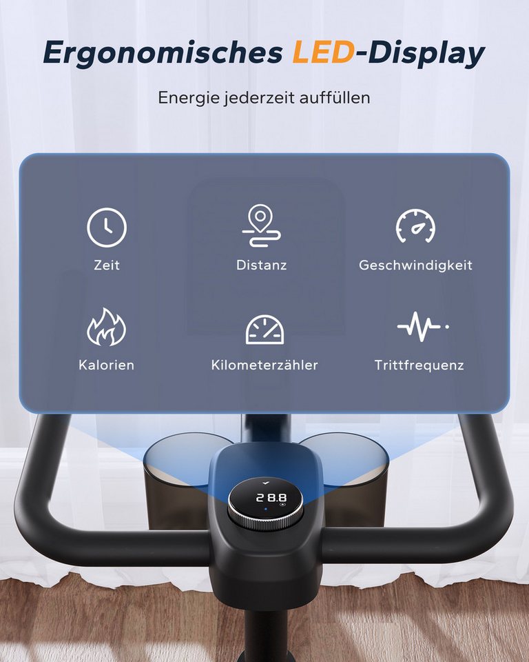 MERACH Heimtrainer mit verstellbarem Widerstand, leise mit LED-Monitor (Leises Bremsbelag/Hometrainer Fahrrad, 1-tlg., mit Verbessertem LCD-Monitor, Hantelrack, Tablet-Halter), Verstellbare Sitz, Eigener App, 136KG Belastbar Bild 3