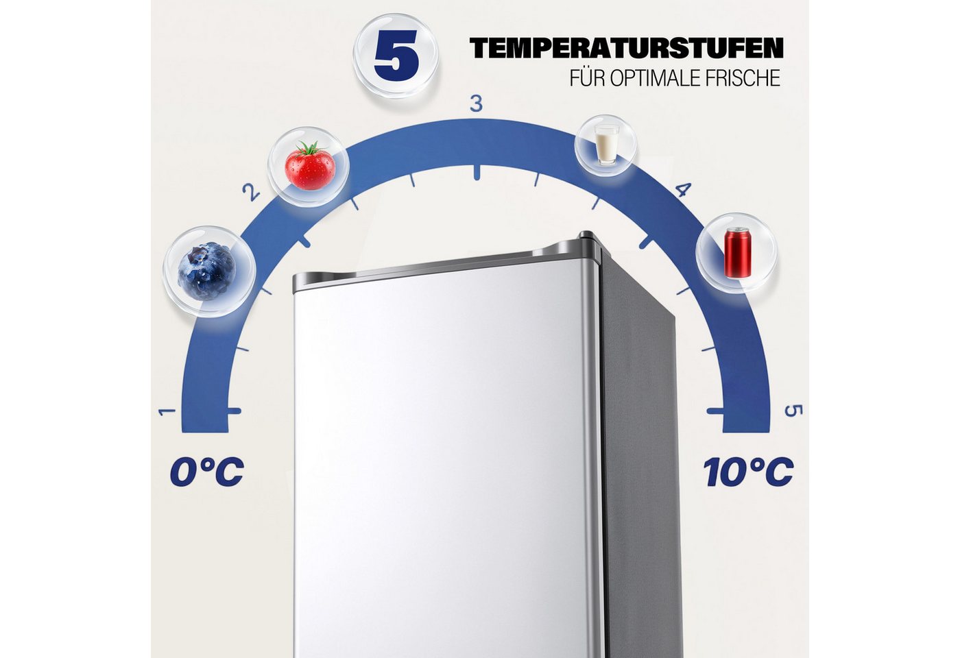 oyajia Kühl-/Gefrierkombination 73L Kleiner Kühlschrank mit Gefrierfach, 5 Temperaturstufen (0-10) BC-73, 83.5 cm hoch, 40.7 cm breit, Energieeffizient, leise, Kompakt Geräumig für Studentenwohnheim/Büro Bild 3