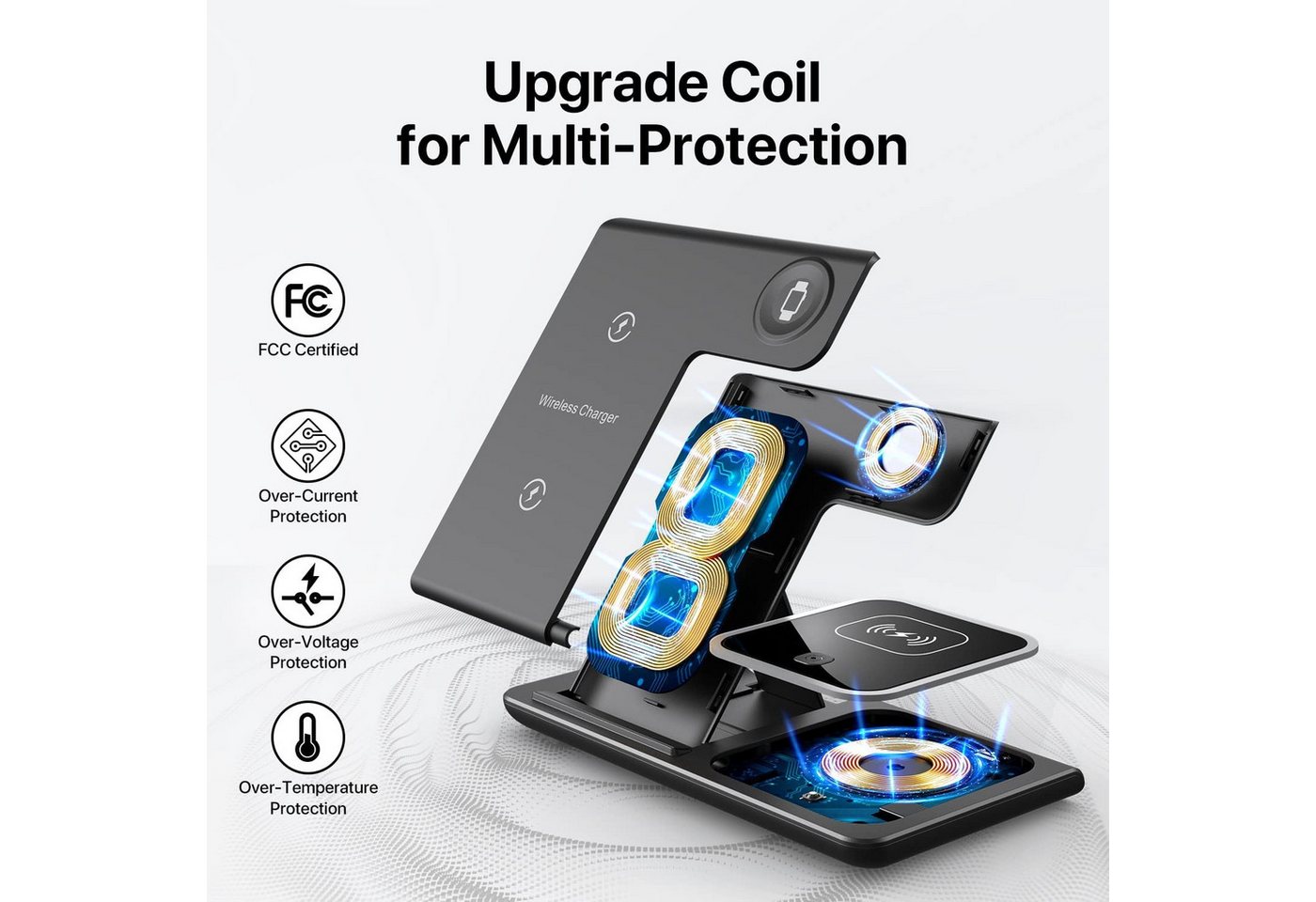 Forrlite 2026 Neues Kabelloses Ladegerät,Induktive Ladestation 4 in 1, Induktions-Ladegerät (4 in 1 iPhone Ladestation, 25W Wireless Charger, Qi 2.0 Schnellladung, Schnellladegerät für iPhone 8–17 Serie, Apple Watch, AirPods & Samsung)