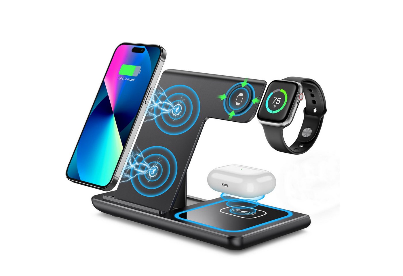Forrlite 2026 Neues Kabelloses Ladegerät,Induktive Ladestation 4 in 1, Induktions-Ladegerät (4 in 1 iPhone Ladestation, 25W Wireless Charger, Qi 2.0 Schnellladung, Schnellladegerät für iPhone 8–17 Serie, Apple Watch, AirPods & Samsung) Bild 2