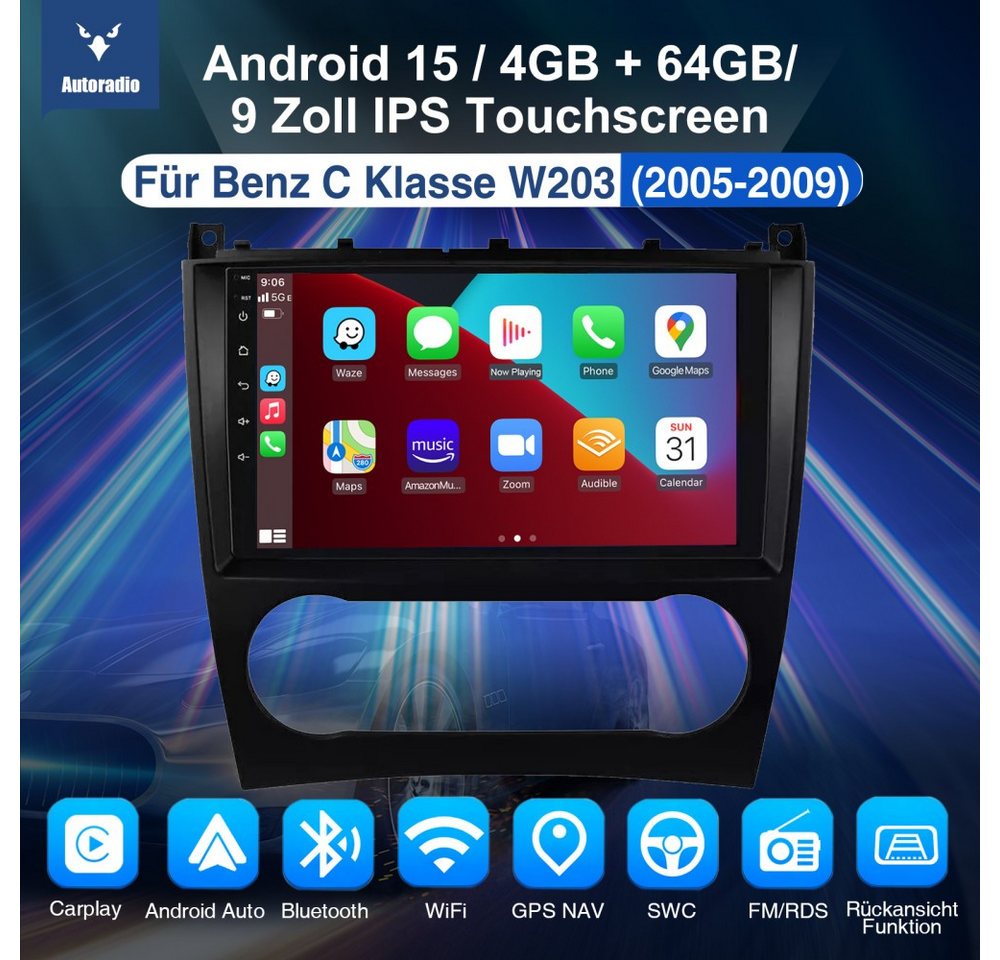 ESSGOO Für Mercedes Benz C-Klasse W203 W209 2005-2009 Android 15 Autoradio (RDS, Digitalradio (DAB), FM, Carplay Android Auto GPS Navi WIFI BT) Bild 2