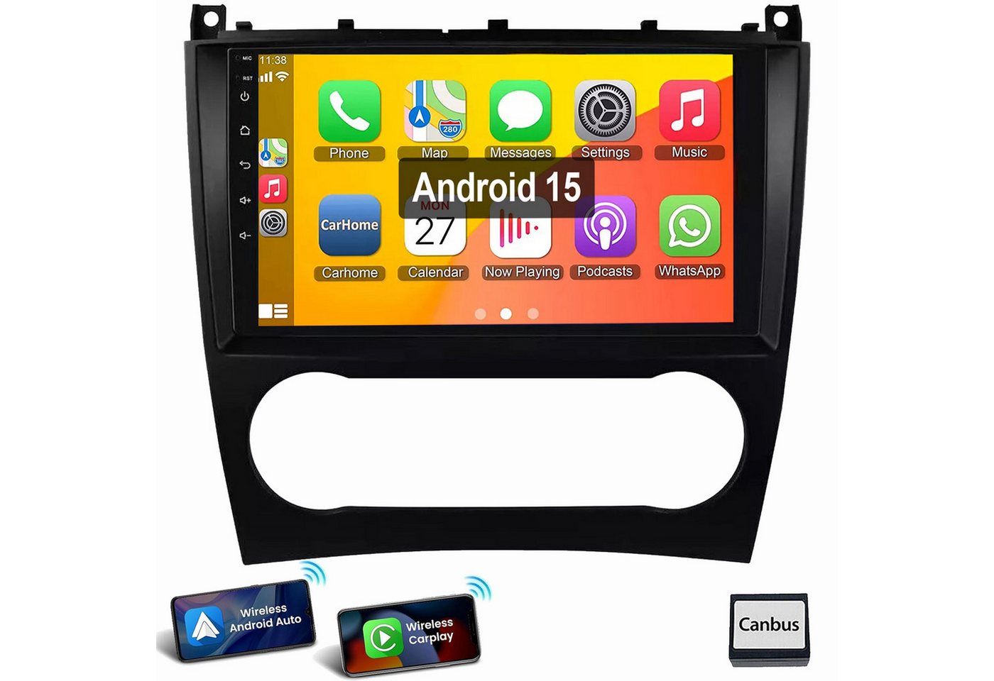 ESSGOO Für Mercedes Benz C-Klasse W203 W209 2005-2009 Android 15 Autoradio (RDS, Digitalradio (DAB), FM, Carplay Android Auto GPS Navi WIFI BT) Bild 5